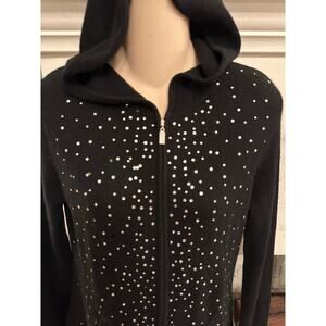 VINTAGE BLACK 100% CASHMERE RHINESTONE HOODIE S SUPER LUXE!